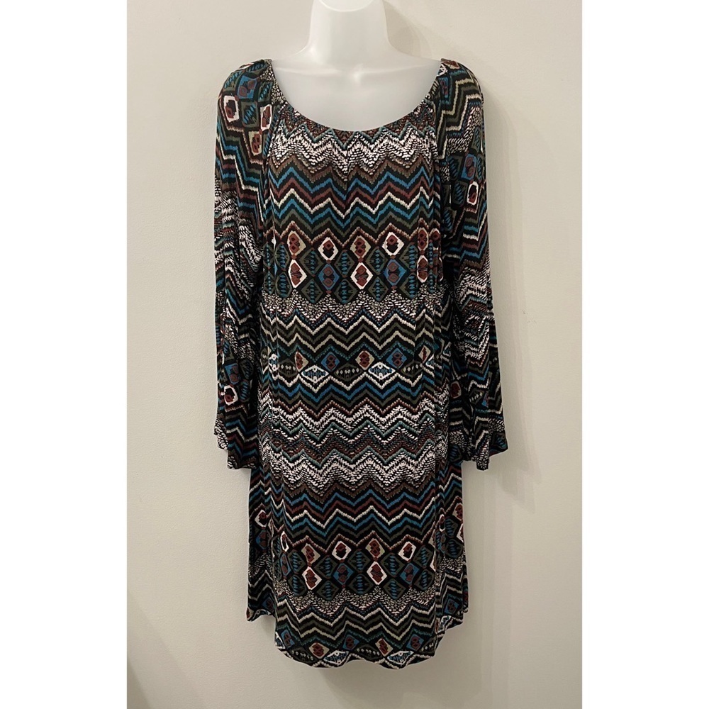 𝅺WOMEN’S Boho Retro Long Sleeve Bell Sleeve Abstract Print Dress